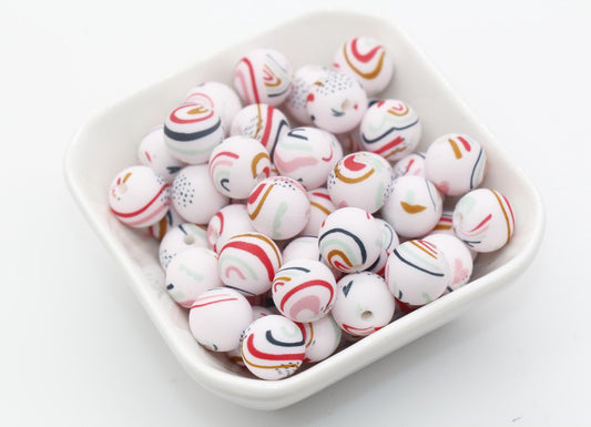 12mm Rainbow Print Beads, Rainbow Silicone Beads, Round Bubblegum Beads, Beads for Pens #323