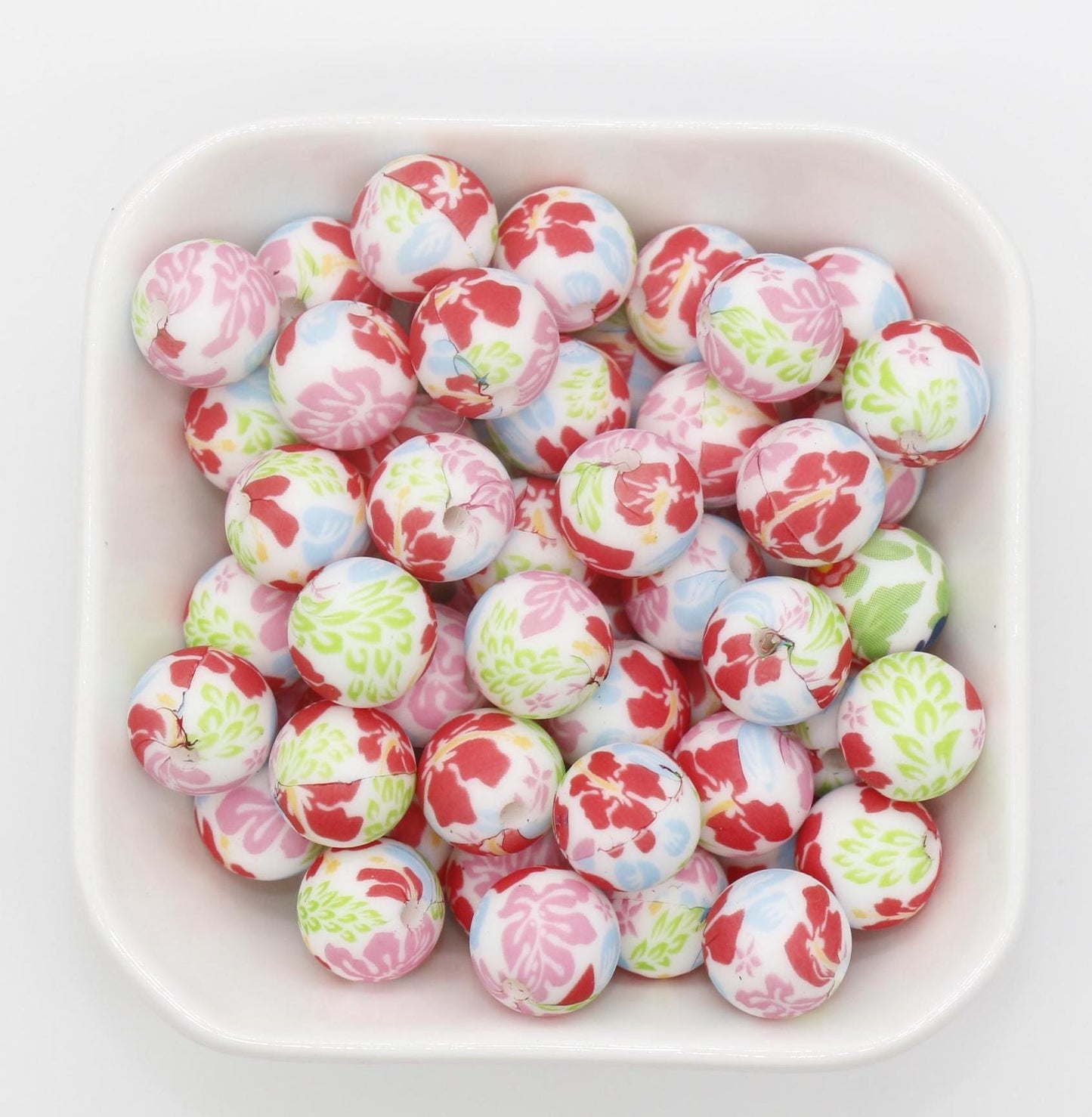 12mm Flower Printed Silicone Beads, Floral Silicone Beads, Bubblegum Beads, Beads for Pens, Beads for Bracelets