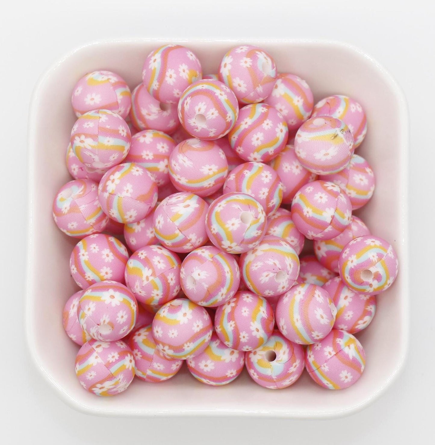 12mm Flower Printed Silicone Beads, Floral Silicone Beads, Bubblegum Beads, Beads for Pens, Beads for Bracelets