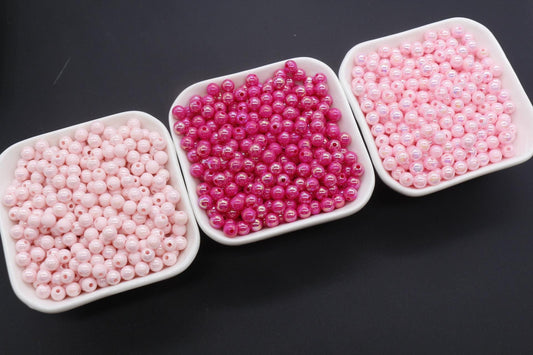 6mm Pink AB Beads, Iridescent Beads, Sparkle Pink Gumball Beads, Bubblegum Beads, Chunky Beads, Beads for Bracelets