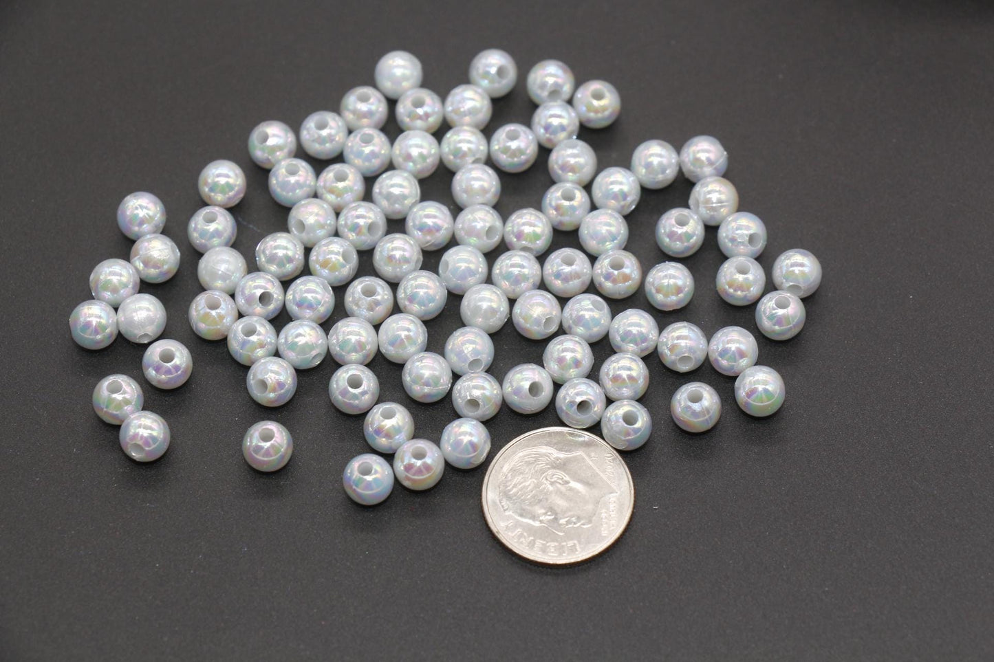6mm Gray AB Beads, Iridescent Beads, Sparkle Gray Gumball Beads, Bubblegum Beads, Chunky Beads, Beads for Bracelets