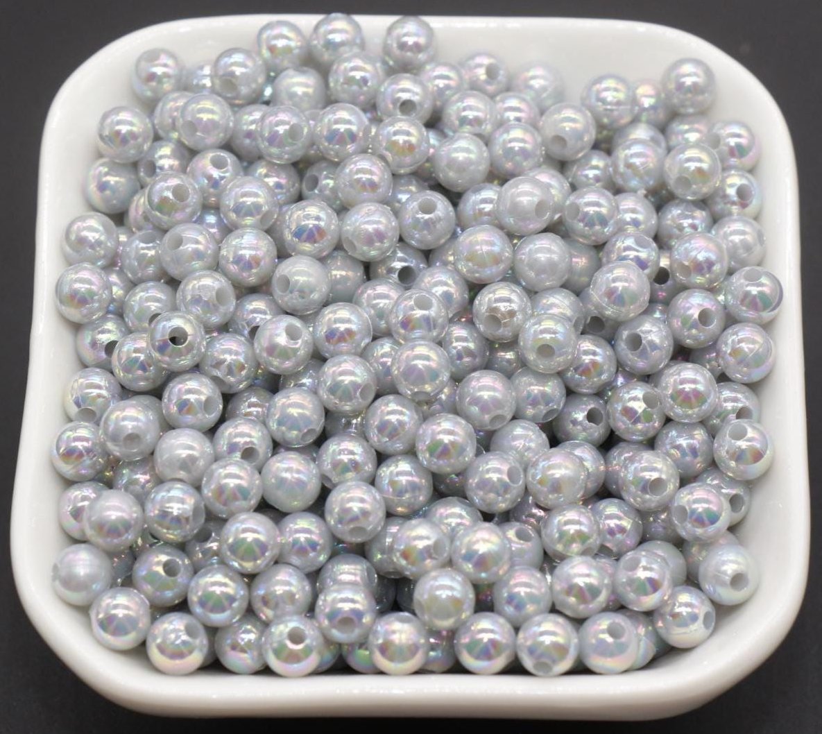 6mm Gray AB Beads, Iridescent Beads, Sparkle Gray Gumball Beads, Bubblegum Beads, Chunky Beads, Beads for Bracelets