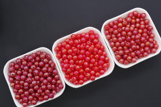 8mm Red AB Gumball Beads, Red Beads, Iridescent Round Beads, Sparkle Red Beads, Bubblegum Beads, Chunky Beads, Beads for Bracelets