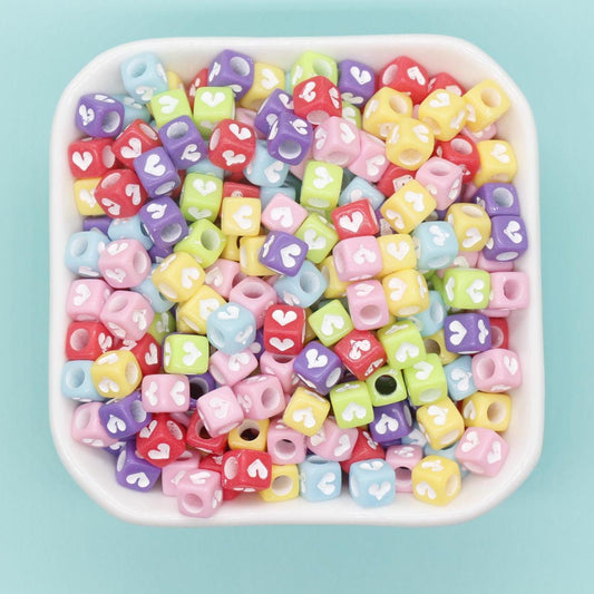 Cube Heart Beads, Square Heart Beads, Mixed Heart Beads, Heart Symbol Beads, Plastic Beads, Beads for Bracelets, Size 6mm #175