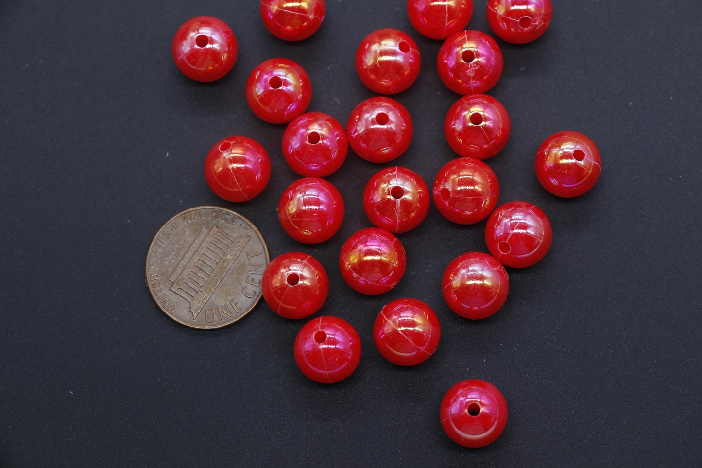 10mm Red AB Beads, Iridescent Beads, Sparkle Red Gumball Beads, Bubblegum Beads, Chunky Beads, Beads for Bracelets