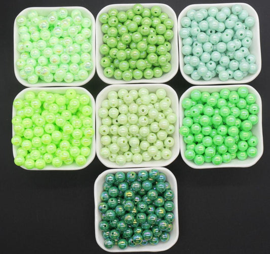 10mm Green AB Beads, Iridescent Beads, Sparkle Green Gumball Beads, Bubblegum Beads, Chunky Beads, Beads for Bracelets