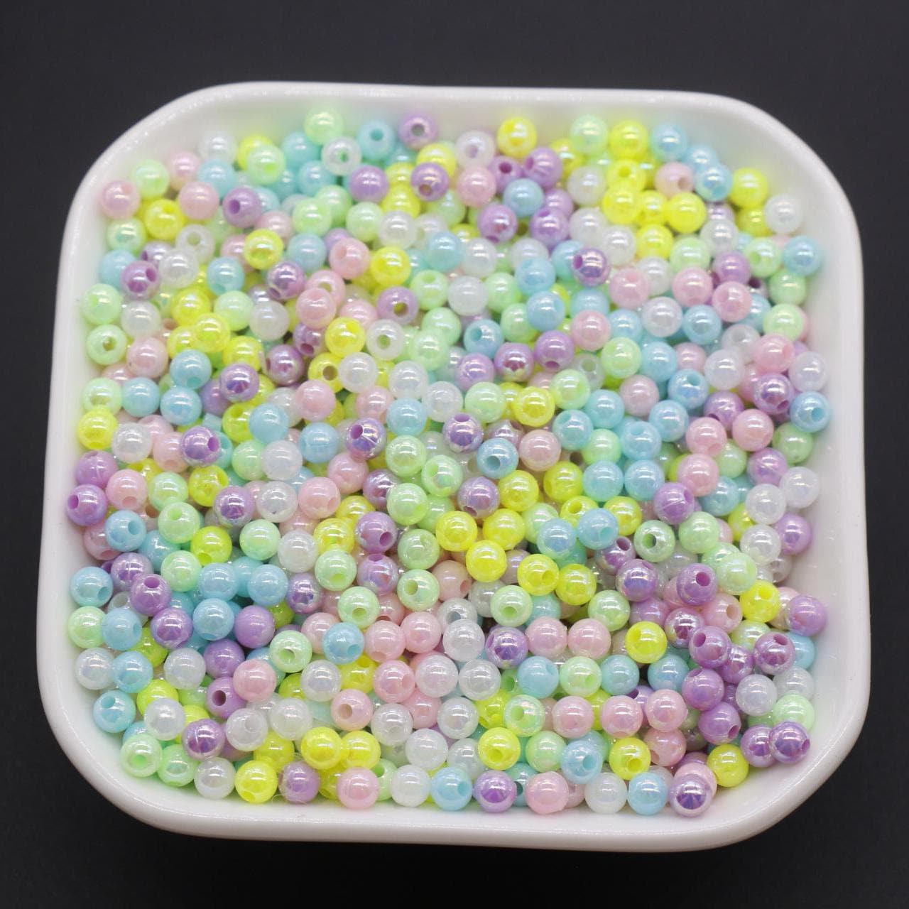 4mm Mix AB Beads, Iridescent Beads, Round Spacer Beads, Bubblegum Beads, Beads for Bracelets, Plastic Beads, Jewelry Making Beads