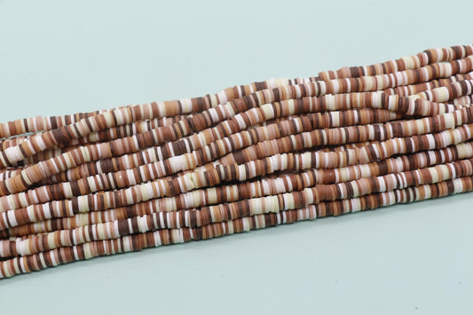 6mm Brown Mix Heishi Beads, Mix Polymer Clay Disc Beads, African Disc Beads, Vinyl Heishi, Warm Tone Beads, Full Strand #401