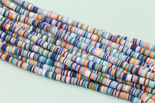 6mm Blue Mix Heishi Beads, Multicolor Polymer Clay Disc Beads, African Disc Beads, Vinyl Heishi, Rainbow Heishi Beads, Full Strand #498