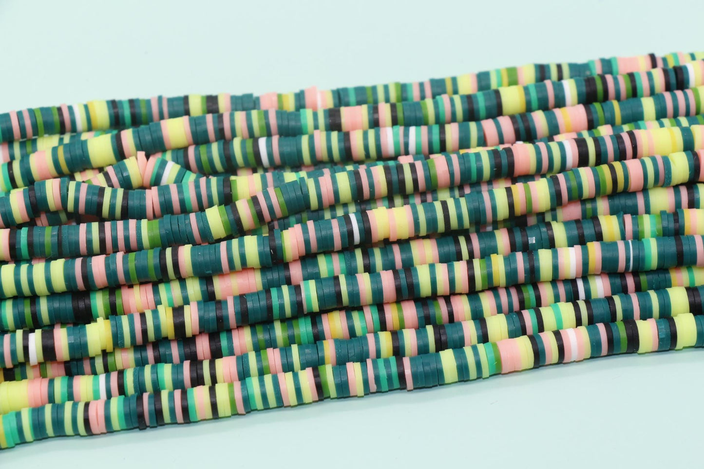 6mm Green Mix Heishi Beads, Multicolor Polymer Clay Disc Beads, African Disc Beads, Vinyl Heishi, Rainbow Heishi Beads, Full Strand #324