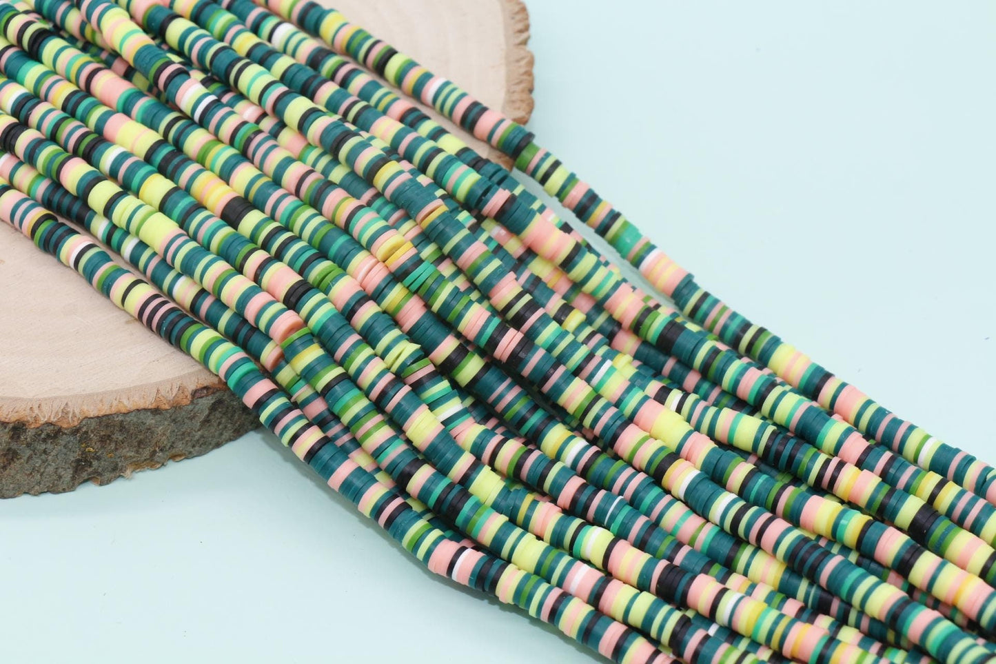 6mm Green Mix Heishi Beads, Multicolor Polymer Clay Disc Beads, African Disc Beads, Vinyl Heishi, Rainbow Heishi Beads, Full Strand #324