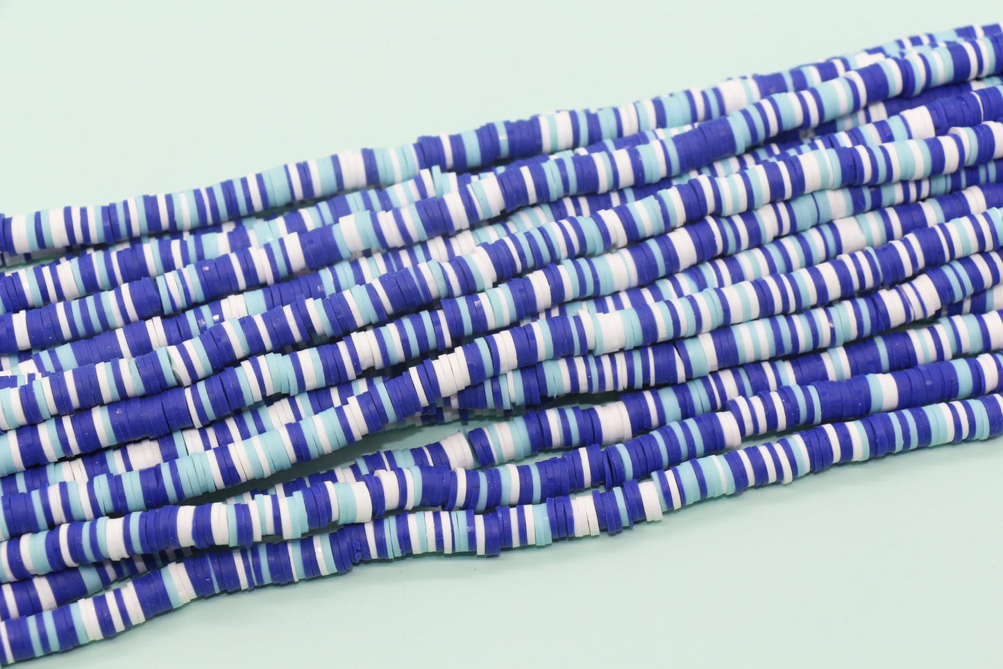 6mm Blue and White Mix Heishi Beads, Multicolor Polymer Clay Disc Beads, African Disc Beads, Vinyl Heishi, Full Strand #299