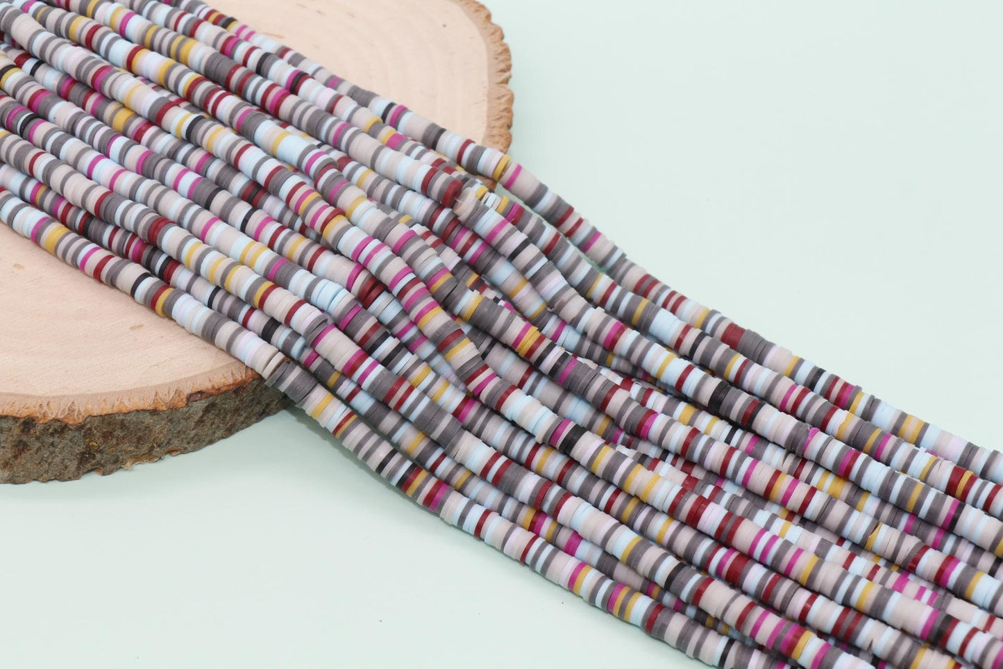 6mm Gray Mix Heishi Beads, Multicolor Polymer Clay Disc Beads, African Disc Beads, Vinyl Heishi, Full Strand #718