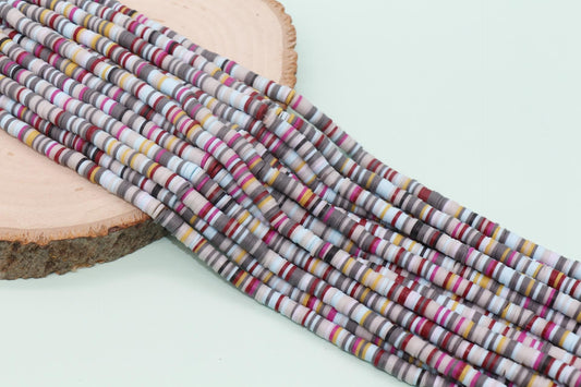 6mm Gray Mix Heishi Beads, Multicolor Polymer Clay Disc Beads, African Disc Beads, Vinyl Heishi, Full Strand #718