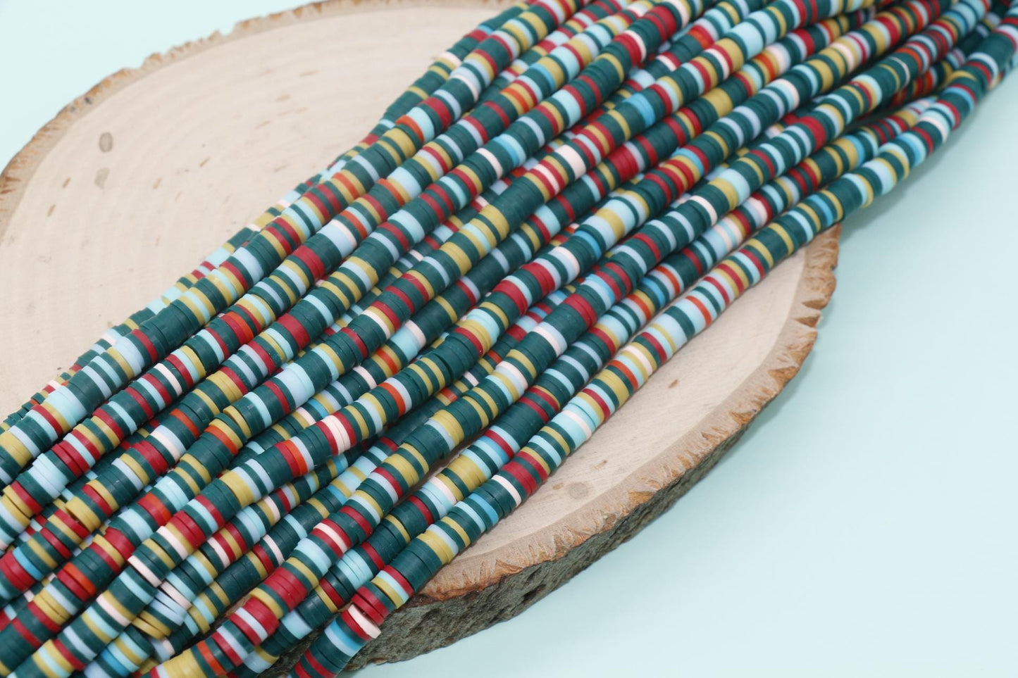 6mm Green Mix Heishi Beads, Multicolor Polymer Clay Disc Beads, African Disc Beads, Vinyl Heishi, Rainbow Heishi Beads, Full Strand #398