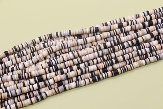 6mm Brown and Black Mix Heishi Beads, Multicolor Polymer Clay Disc Beads, African Disc Beads, Vinyl Heishi, Full Strand #726