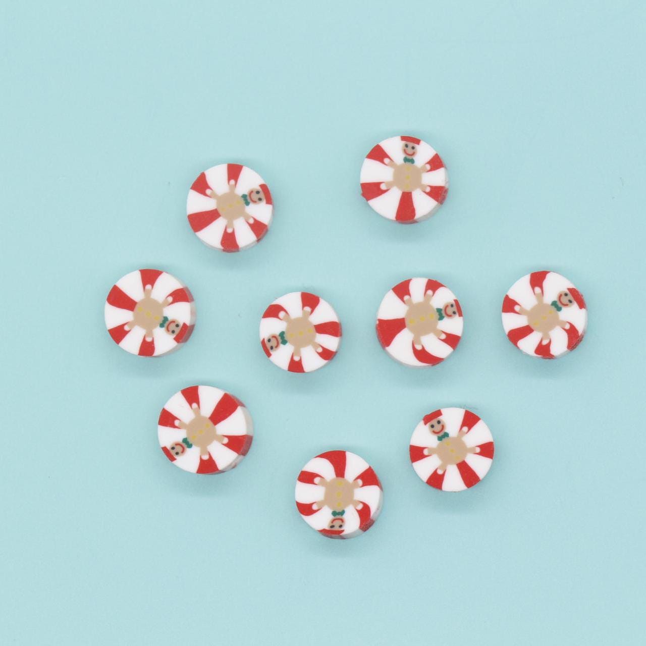 Peppermint Clay Beads, Christmas Clay Beads, Holiday Themed Clay Beads, Clay Jewelry Beads #734