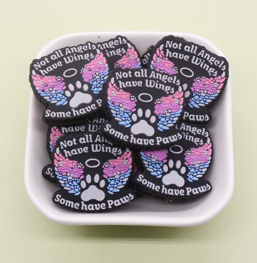 Not All Angels Have Wings Beads, Some Have Paws, I Have an Angel Walking Over Me Beads, Dog Memorial, Cat Memorial Beads, Focal Beads #743