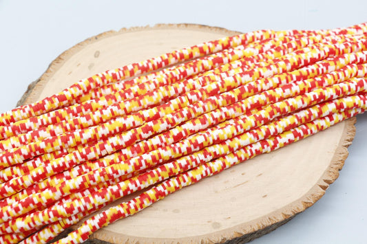 6mm Orange and White Speckled Heishi Beads, Dotted Polymer Clay Disc Beads, African Disc Beads, Bracelet Beads, Full Strand #740