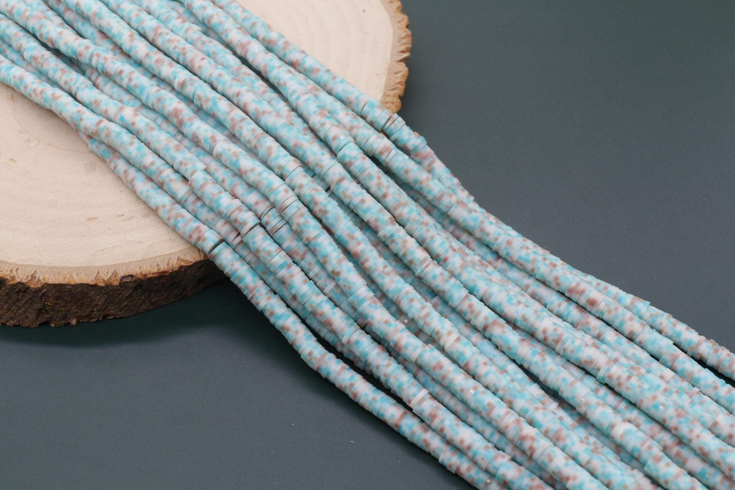 6mm Green and Brown Mix Speckled Heishi Beads, Multicolor Dotted Polymer Clay Beads, Bracelet Beads, Full Strand #753