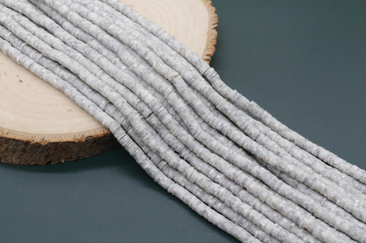 6mm Gray Speckled Heishi Beads, Gray Dotted Heishi Beads, Mix Polymer Clay Disc Beads, African Disc Beads, Vinyl Heishi, Full Strand #754