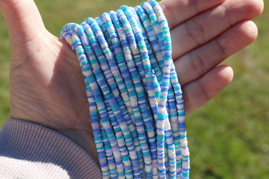 4mm Blue Mix Heishi Beads, Multicolor Polymer Clay Disc Beads, Mix Color African Disc Beads, Vinyl Heishi, Full Strand #814