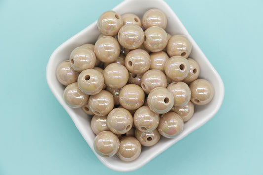 14mm Nude Brown AB Gumball Beads, Iridescent Round Beads, Chunky Beads, Beads for Bracelets #3502
