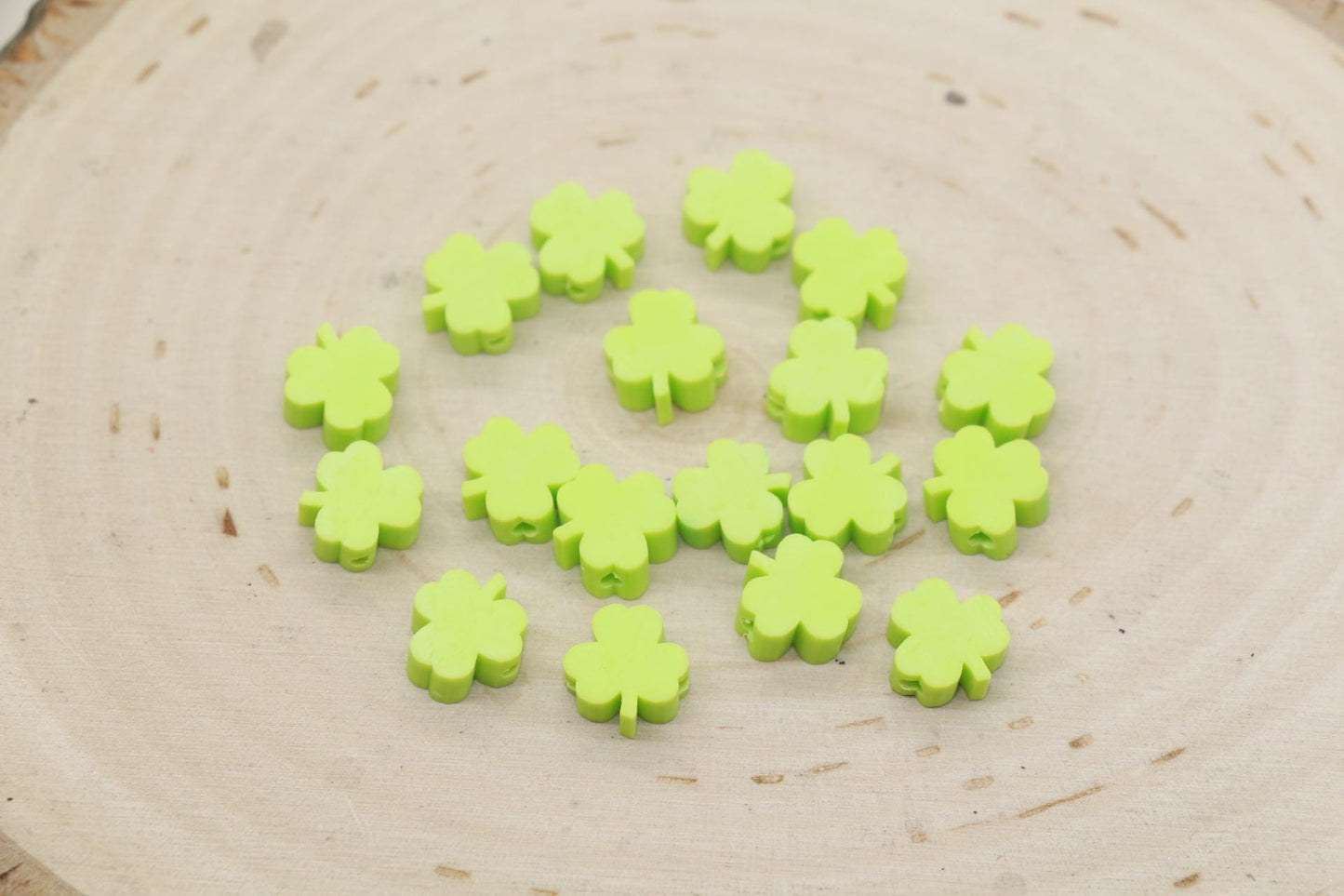 Four Leaf Clover Beads, Irish Shamrock Clay Beads, St. Patrick Beads, Beads for Bracelet, Kids Craft Beads, Polymer Clay Beads,