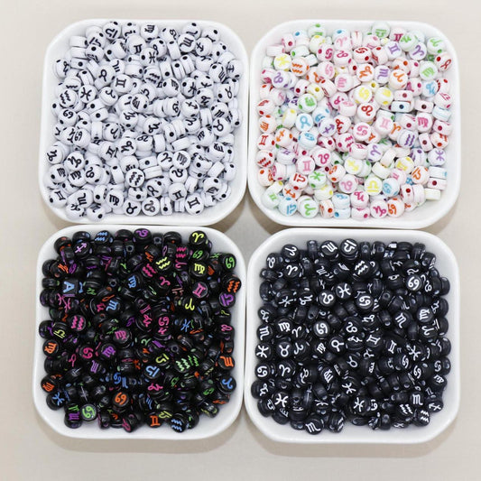 Zodiac Signs Beads, Washed 7mm Round Constellation Astrology Sign Symbol Beads, Perfect for Jewelry & Craft Supplies