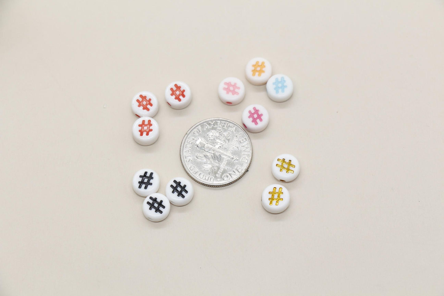 7mm Hashtag Beads, Acrylic Beads with # Symbols for Bracelet Making, Plastic Beads, Customized Jewelry Supplies