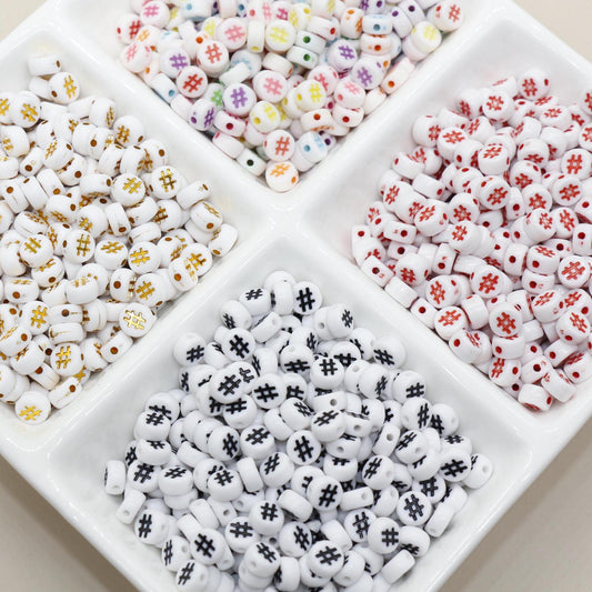 7mm Hashtag Beads, Acrylic Beads with # Symbols for Bracelet Making, Plastic Beads, Customized Jewelry Supplies