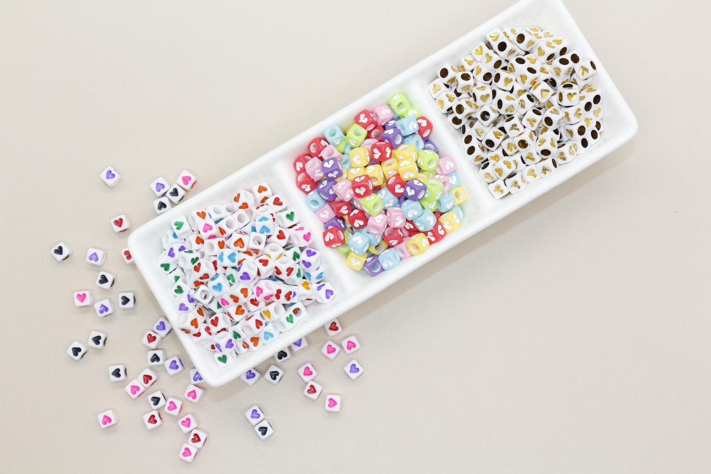 6mm Cube Heart Beads for Bracelet Making - Square Acrylic & Plastic Heart Beads, Craft Supplies, Jewelry Making, Heart-Shaped Beads