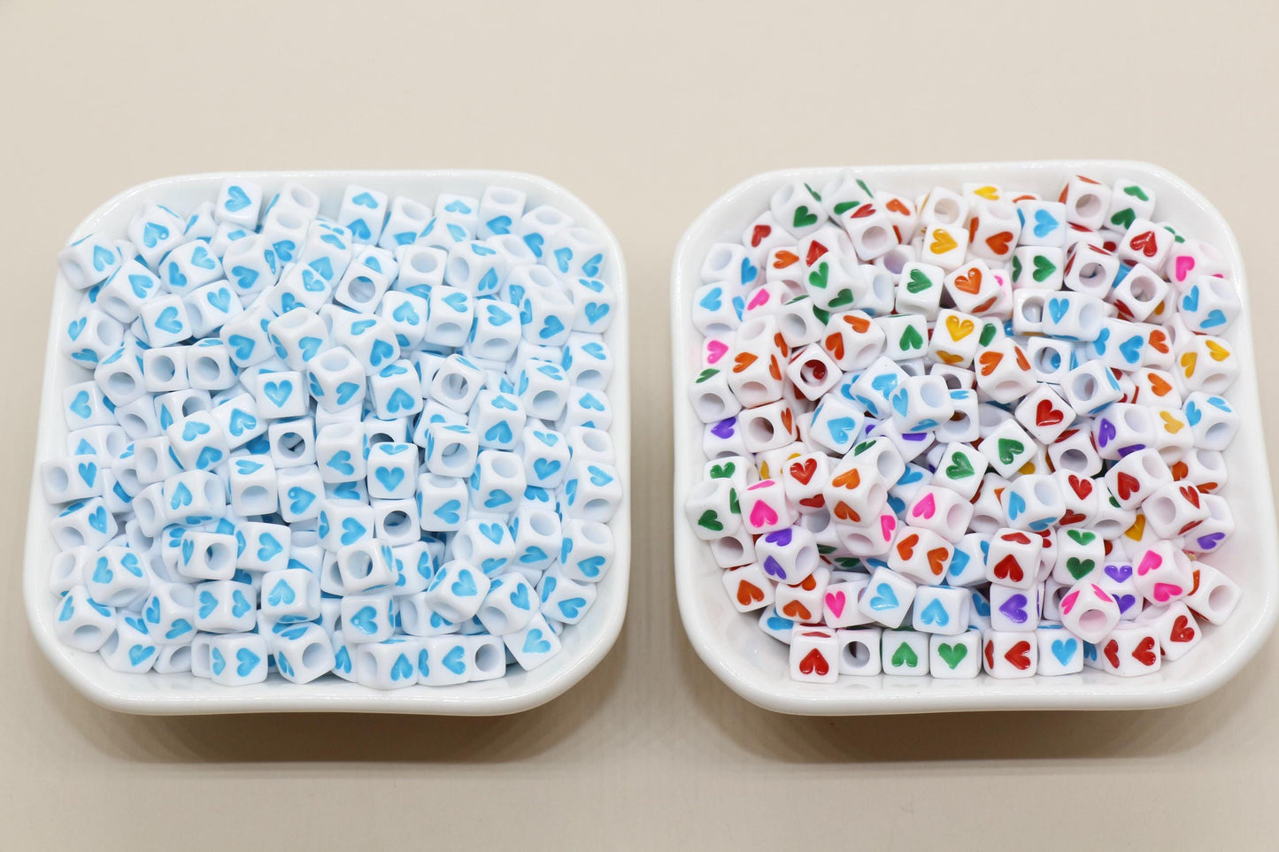 6mm Cube Heart Beads for Bracelet Making - Square Acrylic & Plastic Heart Beads, Craft Supplies, Jewelry Making, Heart-Shaped Beads