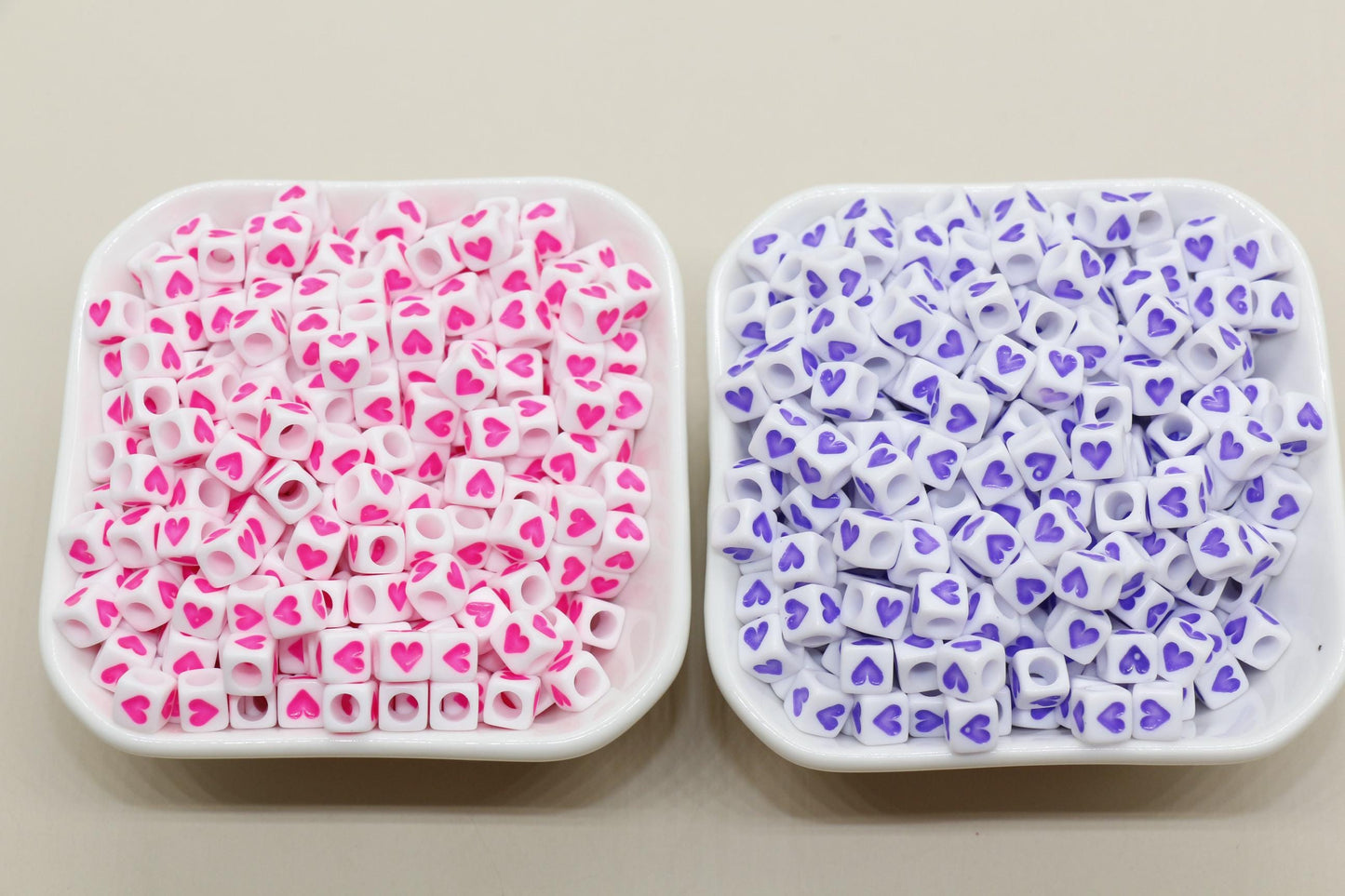 6mm Cube Heart Beads for Bracelet Making - Square Acrylic & Plastic Heart Beads, Craft Supplies, Jewelry Making, Heart-Shaped Beads