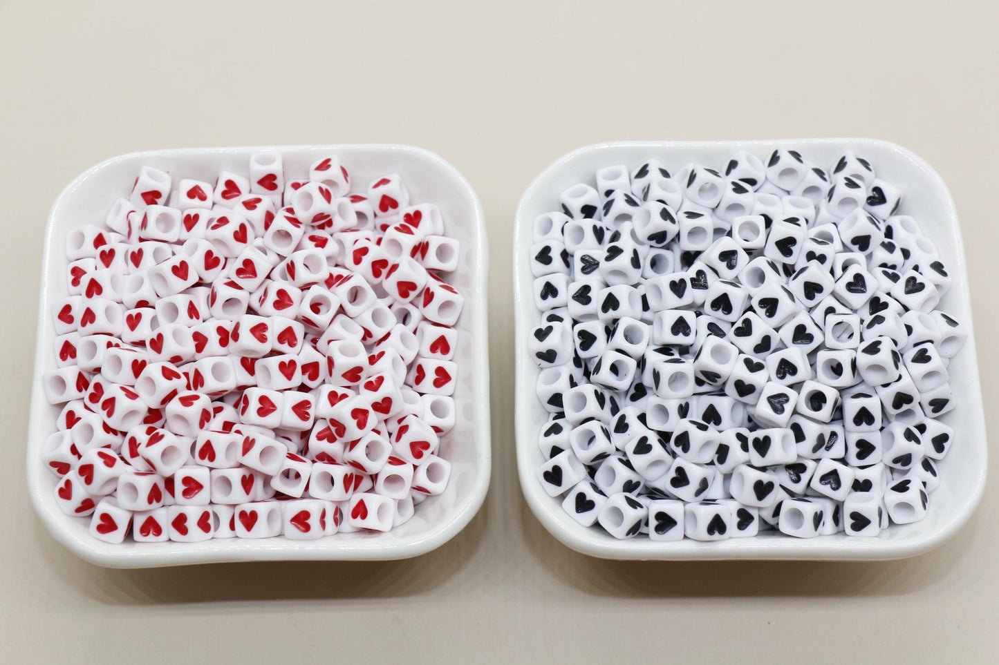 6mm Cube Heart Beads for Bracelet Making - Square Acrylic & Plastic Heart Beads, Craft Supplies, Jewelry Making, Heart-Shaped Beads