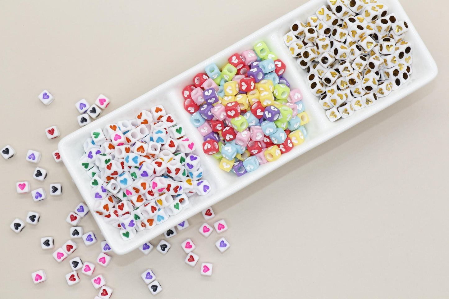 6mm Cube Heart Beads for Bracelet Making - Square Acrylic & Plastic Heart Beads, Craft Supplies, Jewelry Making, Heart-Shaped Beads