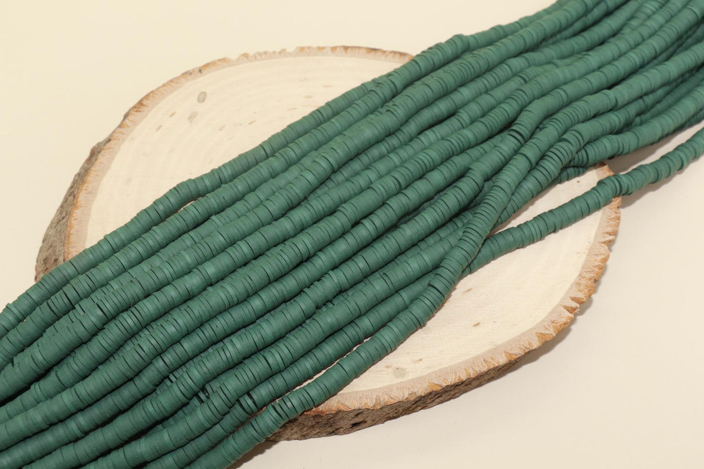 6mm Forest Green Heishi Beads, Green Polymer Clay Disc Beads, African Disc Beads, Full Strand #173