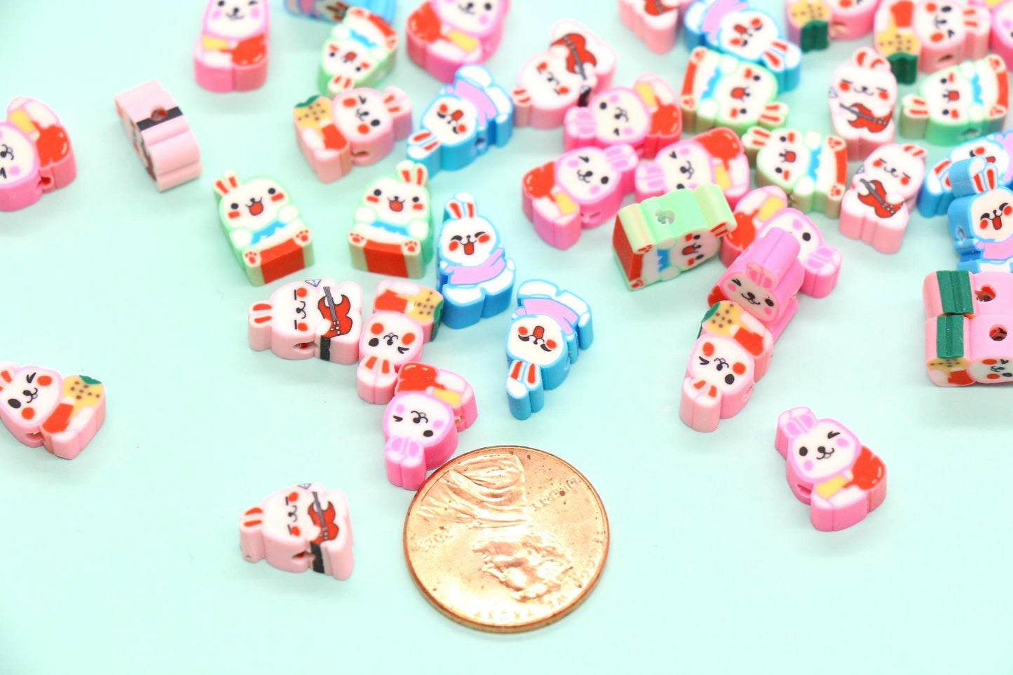 Polymer Clay Beads, Bunny Beads for Jewelry Making, Spring Animal Charms for Bracelets Keychains #919