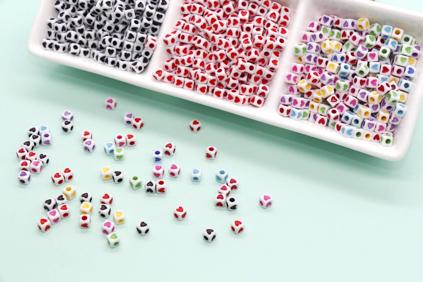 Cube Heart Beads, 5mm Square Heart Beads, Plastic Heart Beads in Black, Red, Mixed Colors, Jewelry Making Supplies for Bracelets Keychains