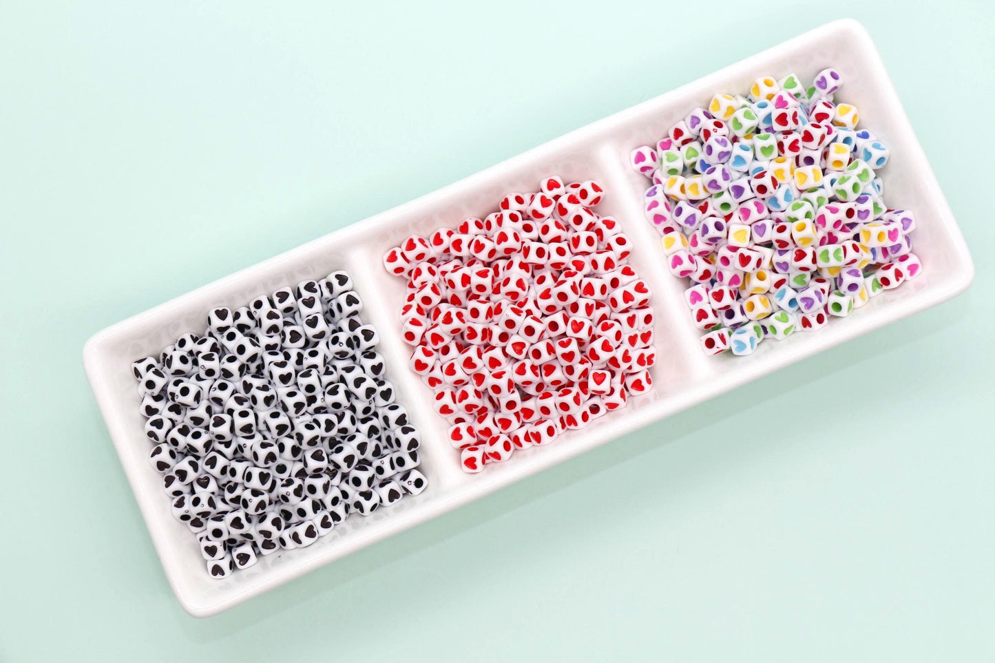 Cube Heart Beads, 5mm Square Heart Beads, Plastic Heart Beads in Black, Red, Mixed Colors, Jewelry Making Supplies for Bracelets Keychains