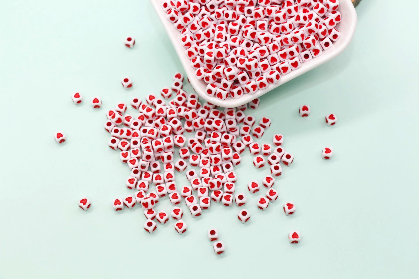 Cube Heart Beads, 5mm Square Heart Beads, Plastic Heart Beads in Black, Red, Mixed Colors, Jewelry Making Supplies for Bracelets Keychains