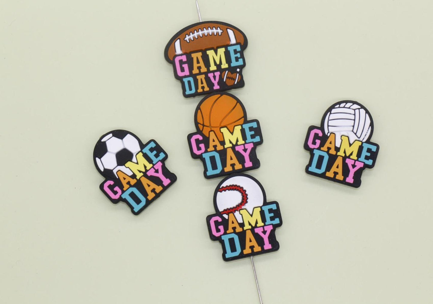 Game Day Sports Silicone Focal Beads for Pens, Bracelets - Football, Basketball, Soccer, Volleyball, Baseball
