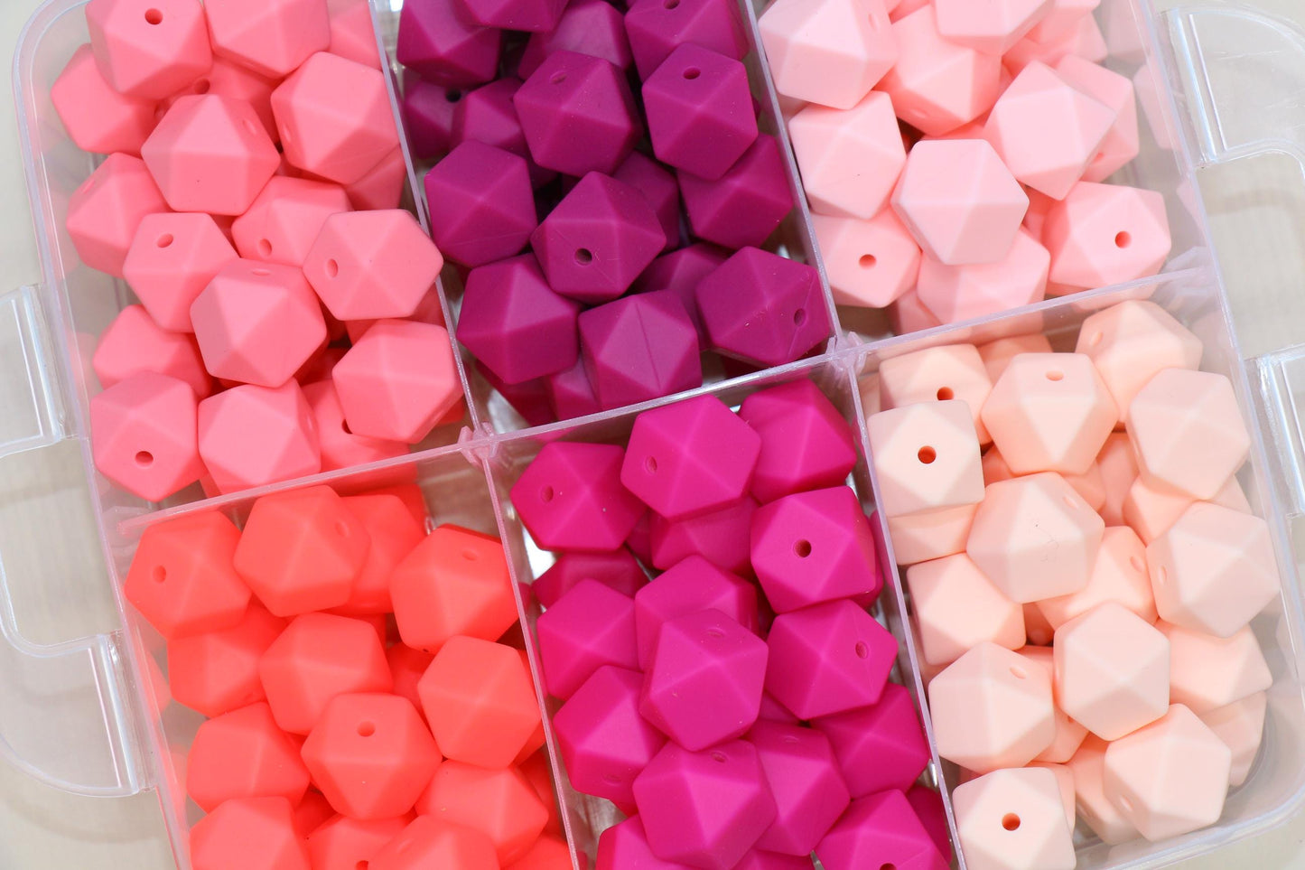 14mm Pink Hexagon Silicone Beads for DIY Jewelry Making, Soft Geometric Beads for Bracelets, Keychains, Bulk Craft Supplies