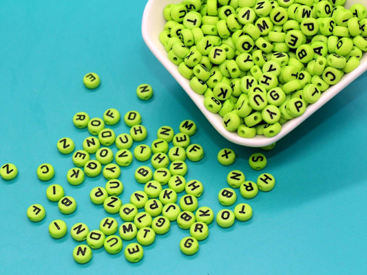 Lime Green Alphabet Beads 7mm for Jewelry Making, Letter Beads for Name Bracelets, Craft Supplies & Personalized Gift Beads, #14
