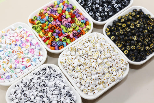 7mm Peace Beads | Round Acrylic Symbol Beads for Jewelry Making & Crafting, Peace Sign Beads for DIY Projects