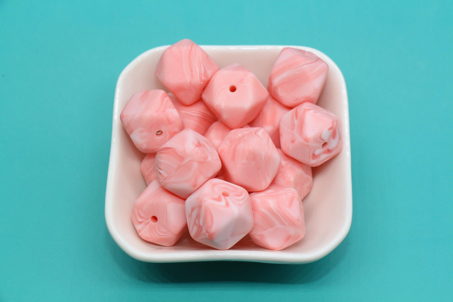 17mm Marble Hexagon Silicone Beads, Soft Geometric Beads for DIY Crafts, Silicone Beads for DIY Jewelry Making
