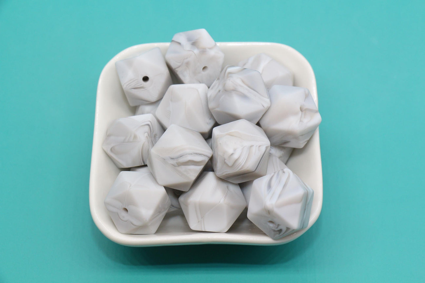 17mm Marble Hexagon Silicone Beads, Soft Geometric Beads for DIY Crafts, Silicone Beads for DIY Jewelry Making