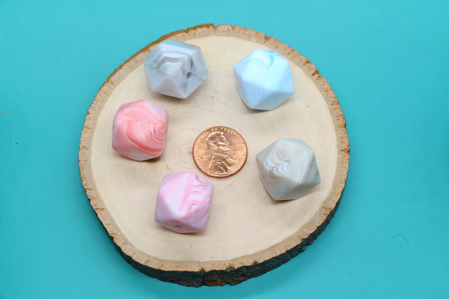 17mm Marble Hexagon Silicone Beads, Soft Geometric Beads for DIY Crafts, Silicone Beads for DIY Jewelry Making