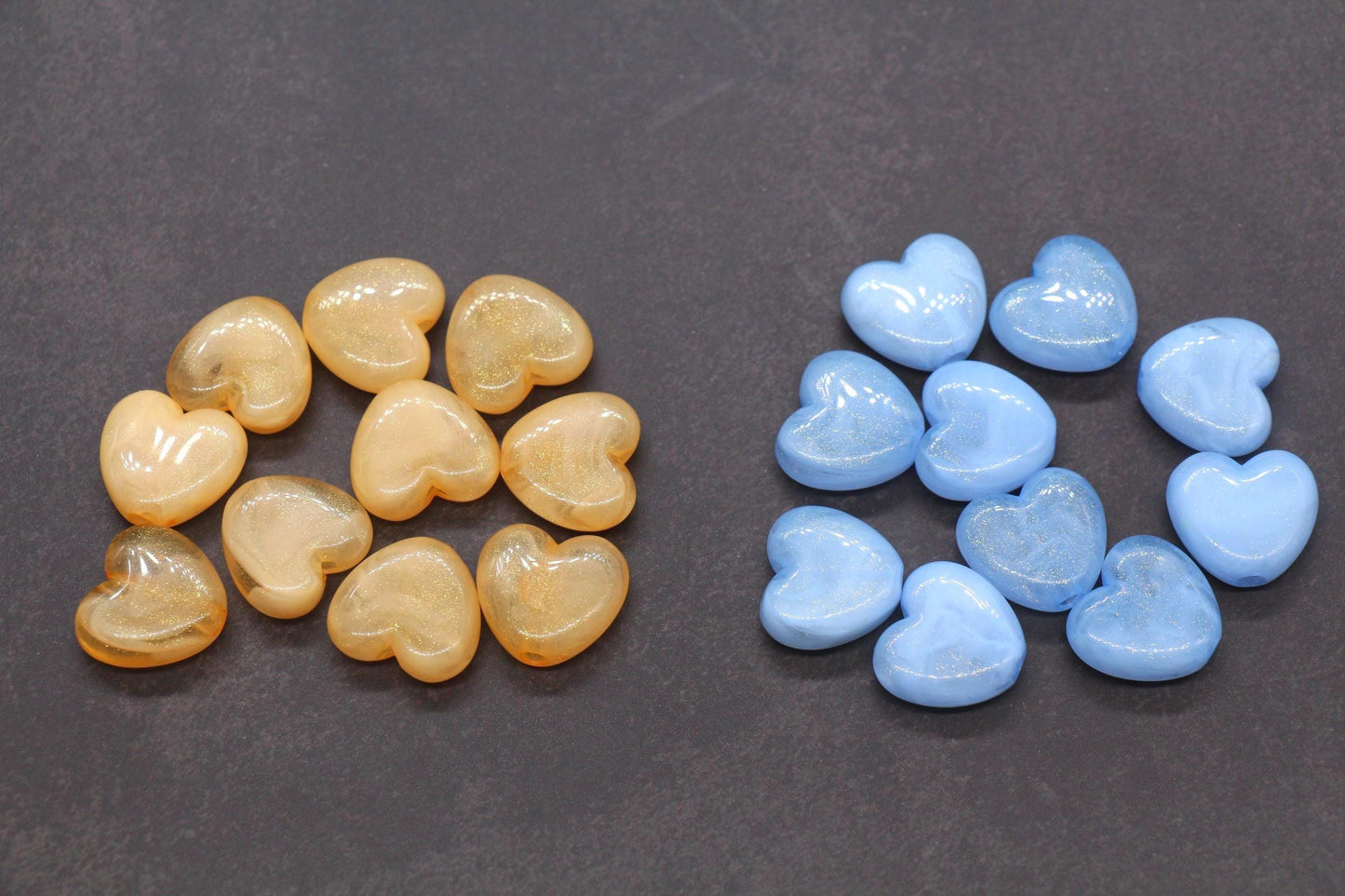 Colorful plastic heart beads with glitter finish – craft bead supplies