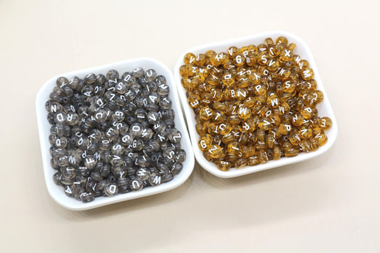 7mm Translucent Alphabet Beads, Brown or Gray Mix Letter Beads for Bracelets, Necklaces, DIY Jewelry Making, Personalized Name Beads